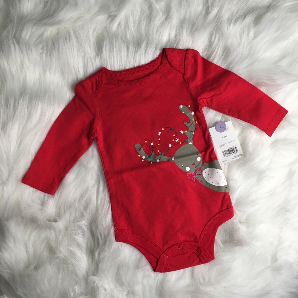 George Red Reindeer Christmas Long Sleeve Onesie NWT Holiday Baby Bodysuit